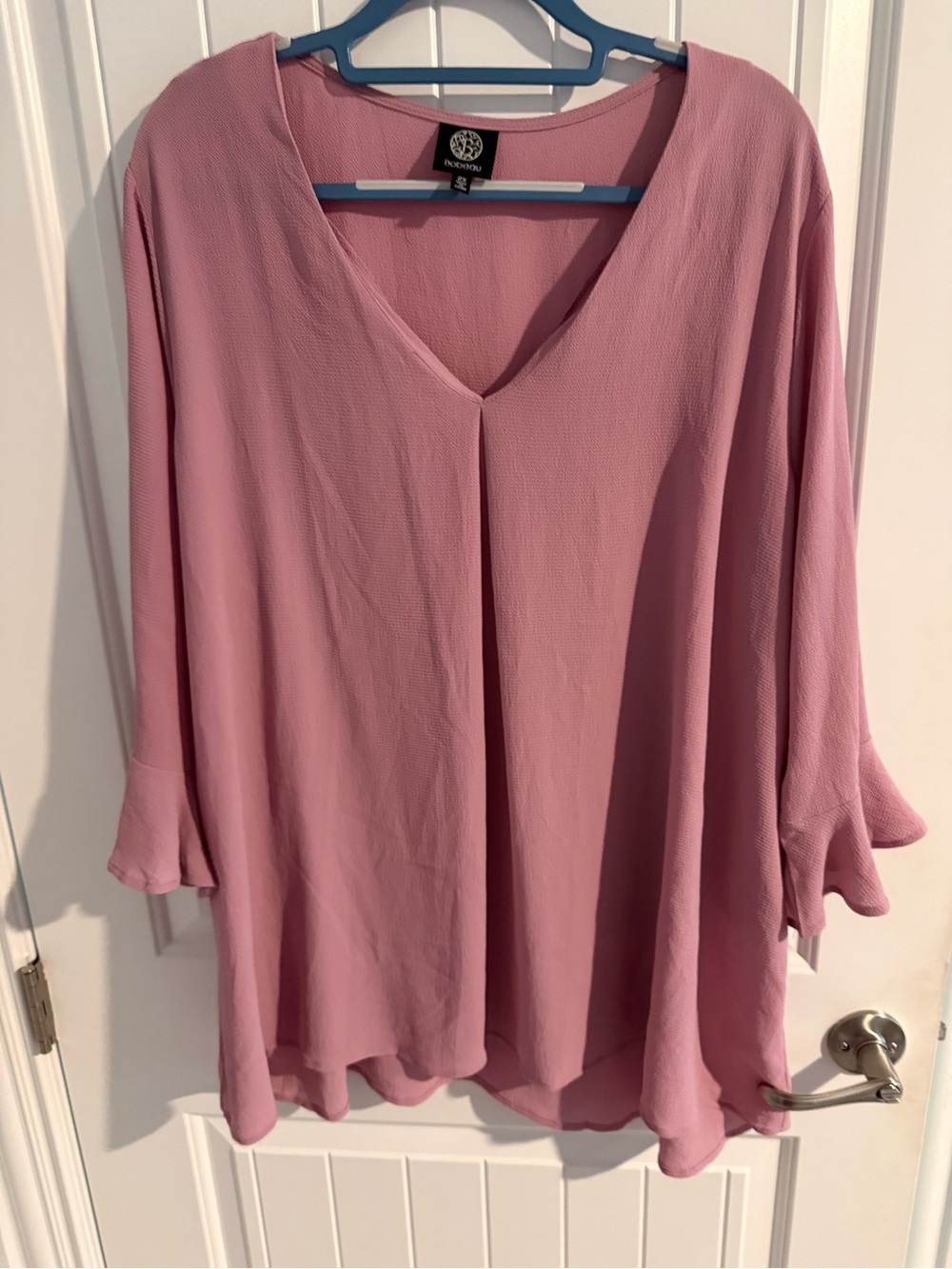 Bobeau Blush Pink V-Neck Blouse Women’s 2X Bell Sleeve Flowy Top